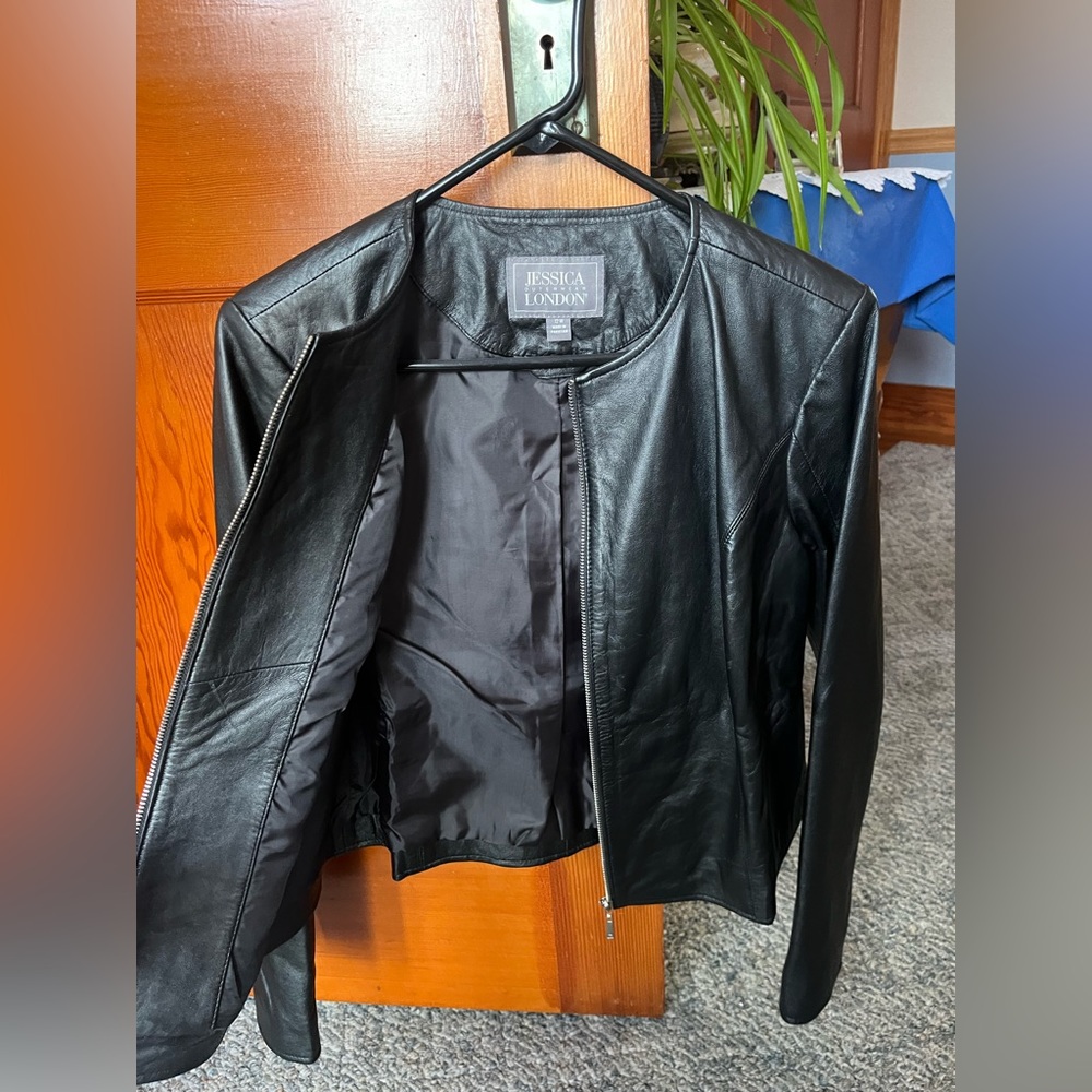 Black Jessica London lightweight leather jacket size 12